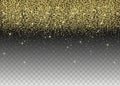 Gold glitter on transparent background. Vector shimmering border.